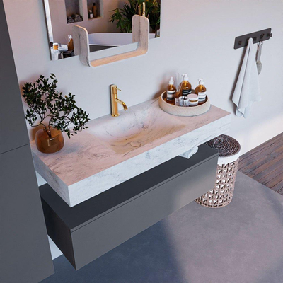 Mondiaz ALAN-DLUX Ensemble de meuble - 110cm - meuble Plata mat - 1 tiroir - Lavabo Cloud Opalo suspendu - vasque Centre - 1 trou de robinet