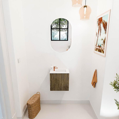 Mondiaz JOYA 40cm toiletmeubel - kleur Dusk - Wastafel FAYE positie Rechts 1 kraangat kleur Talc.