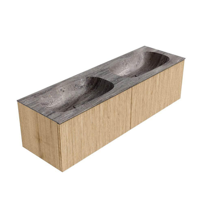 MONDIAZ KURVE-DLUX 150cm badmeubel kleur Oak met 2 lades en 0 deuren. Wastafel STOR SMALL Dubbel 2 kraangaten Oza.