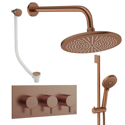 Crosswater MPRO inbouw regendoucheset – Ø30 cm hoofddouche – ronde handdouche – 3 hendels – badafvoer – brons geborsteld