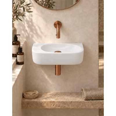 QeramiQ Fuente fonteinset – halfrond – 40x21.5x12 cm – keramiek wit mat – geborsteld koperen kraan