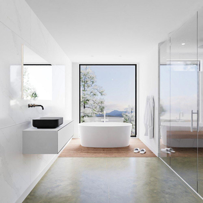 MONDIAZ LAGOM Badkamermeubelset 120cm 1 lade waskom Binx wasbak links 0 kraangaten Solid surface urban SHOWROOMMODEL