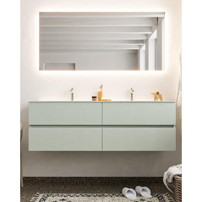 MONDIAZ VICA Ensemble de meuble salle de bain - 150cm - 4 tiroirs - lavabo Moon double - 2 trous de robinet - solid surface gris