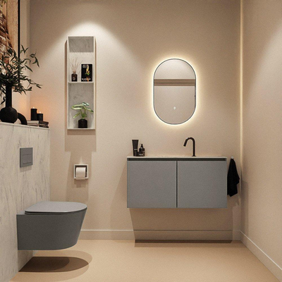 MONDIAZ TURE-DLUX 100cm toiletmeubel Smoke. EDEN wastafel Opalo positie midden. Met 1 kraangat.