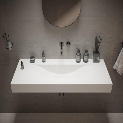 Ideavit Wastafel 100x48x11cm 0 kraangaten Solid surface mat wit