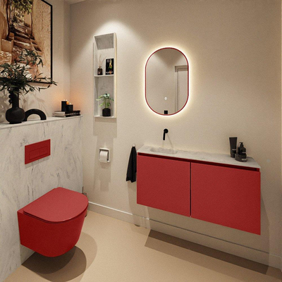 MONDIAZ TURE-DLUX Meuble toilette - 100cm - Fire - EDEN - vasque Opalo - position gauche - sans trou de robinet