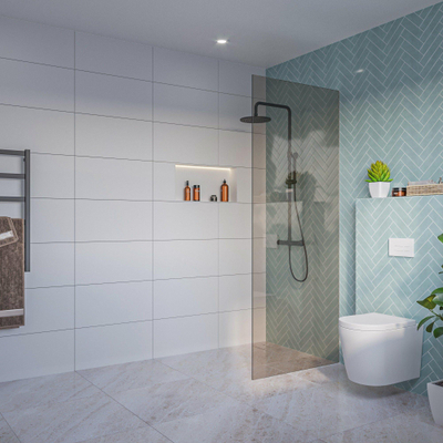 Fortifura Galeria Inloopdouche - rook - glas - 80x200cm - 8mm - nano - blind - inbouw profiel - brons