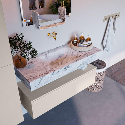 Mondiaz ALAN-DLUX Ensemble de meuble - 110cm - meuble Linen mat - 1 tiroir - Lavabo Cloud Glace suspendu - vasque Centre - 0 trous de robinet