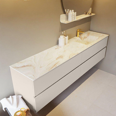 MONDIAZ VICA-DLUX Ensemble meuble de salle de bains - 200cm - meuble bas linen - 4 tiroirs - lavabo encastré cloud à droite - 1 trou de robinet - version hauteur 60cm - frape