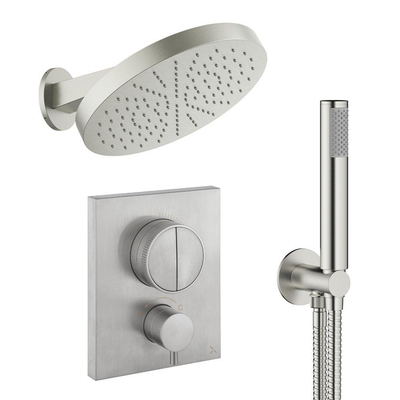 Crosswater MPRO ensemble de douche pluie encastré – douche de tête Ø 30 cm – bras mural courbé 20.2 cm – support fixe – inox brossé
