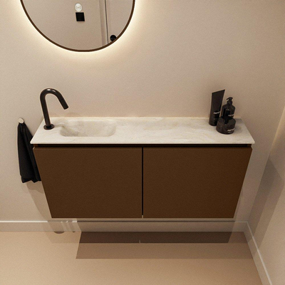 MONDIAZ TURE-DLUX 100cm toiletmeubel Rust. EDEN wastafel Ostra positie links. Met 1 kraangat.