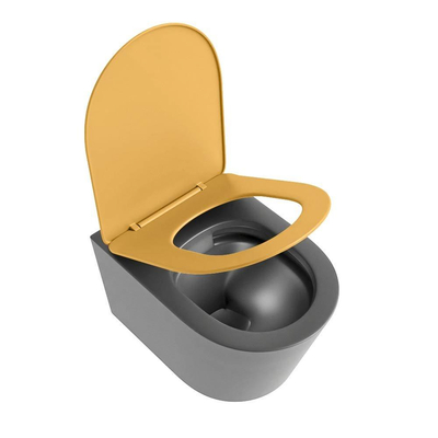 Mondiaz LAVIE WC suspendu – sans bride – 36 x 53 cm – avec abattant softclose – Dark grey (gris), abattant Ocher (jaune)