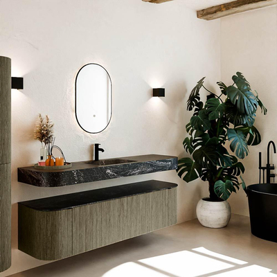 MONDIAZ THOR-DLUX 170cm meuble de salle de bains arrondi gauche + droite couleur Shadow avec 1 tiroir et 2 portes. Vasque suspendue CLOUD Milieu 1 trou de robinet couleur Lava.