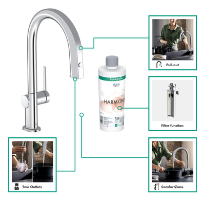 Hansgrohe Aqittura système de filtration mitigeur de cuisine 210 bec extractible 1jet chrome