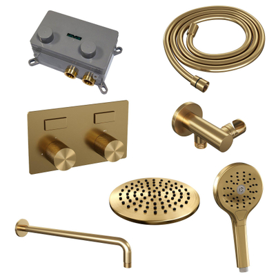 BRAUER Gold Carving ensemble de douche pluie encastré – douche de tête Ø 20 cm – bras mural courbé 40 cm – douchette ronde – set 57
