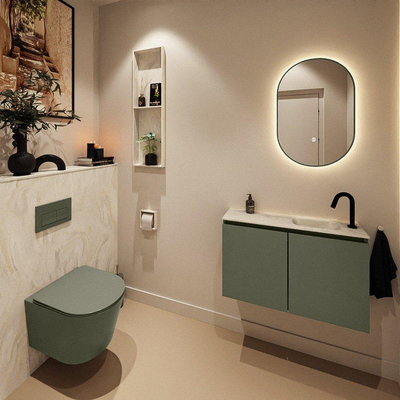 MONDIAZ TURE-DLUX Meuble de toilette 80cm Army. EDEN lavabo Ostra position droite. Avec 1 trou de robinet.