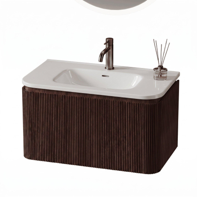 Royal Plaza Terra Edge Badkamermeubelset - 80x45.5x46cm - keramische wastafel wit glans - 1 wasbak - 1 kraangat - 2 lades - kastanje (walnoot)