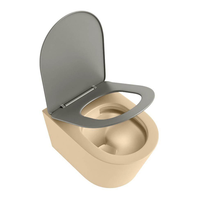 Mondiaz LAVIE WC suspendu – sans bride – 36 x 53 cm – avec abattant softclose – Sand (beige), abattant Smoke (brun clair)