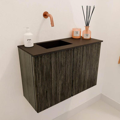 Mondiaz JOYA 60cm toiletmeubel - kleur Shadow - Wastafel FAYE positie Links Zonder kraangat kleur Urban.