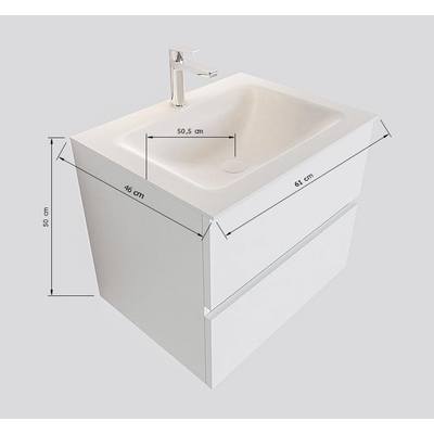 MONDIAZ VICA Badkamermeubelset - 60cm- onderkast army- 2 lades - wastafel cloud midden - zonder kraangat XL versie 60cm hoog