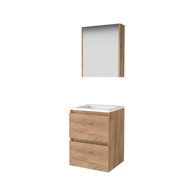 Basic-Line Comfort 46 ensemble de meubles de salle de bain 50x46cm sans poignée 2 tiroirs lavabo acrylique 1 trou de robinetterie armoire de toilette mfc whisky oak