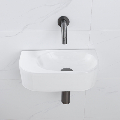 QeramiQ Fuente pack lave-mains – demi-rond – 40 x 21,5 x 12 cm – sans perçage – robinet gunmetal