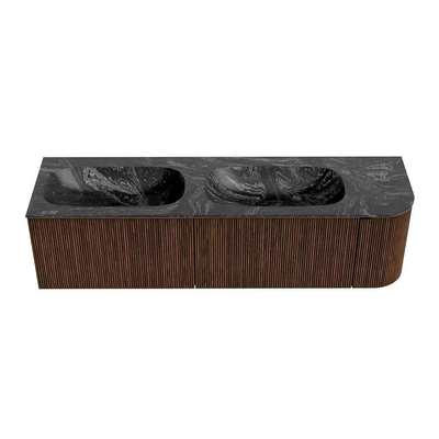 MONDIAZ KURVE-DLUX Meuble de salle de bains 165cm avec module 25 R couleur Walnut avec 2 tiroirs et 1 porte. Lavabo STOR SMALL double / gauche 2 trous de robinet couleur Lava.