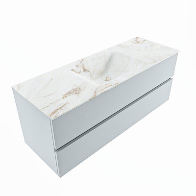 Mondiaz VICA-DLUX Ensemble de meuble de salle de bain - 130cm - meuble sous-vasque argile - 2 tiroirs - lavabo encastré nuage milieu - 1 trou de robinet - version haute 60cm - frape