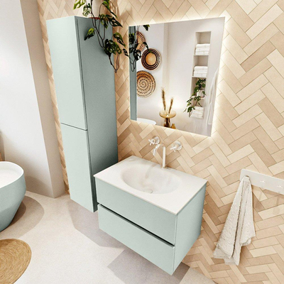 Mondiaz VICA Ensemble de meuble de salle de bain - 70cm - meuble sous-vasque greey - 2 tiroirs - lavabo moon milieu - 1 trou de robinet - version haute 60cm - talc