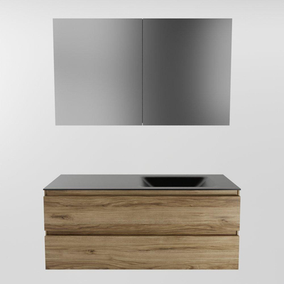 Mondiaz Aivy ensemble meuble de salle de bains - 120x45x50cm - 0 trous de robinet - 1 lavabo urban Solid surface - Droite - 2 tiroirs - Avec armoire de toilette - Mélaminé Chai