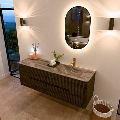 Mondiaz CIRO-DLUX Badkamermeubelset - 150x45x50cm - Solid surface wastafel Sombra - 1 wasbak Rechts - 1 kraangat - 4 lades - Shadow