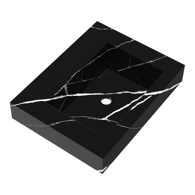 BRAUER Coral wastafel - 60x46x10cm - 1 wasbak - 0 kraangaten - composiet - marmerlook - Nero Marquina