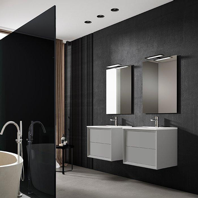 Saniclass Prime Core Meuble de salle de bain - 60x50x45cm - 1 vasque ovale en céramique blanc - 1 trou de robinet - 2 tiroirs - miroir rectangulaire - mat greige (gris)