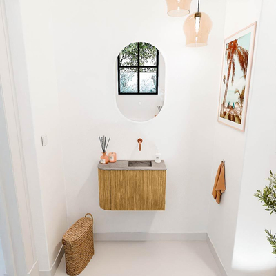 Mondiaz JOYA-DLUX 61.6cm toiletmeubel - ronding links kleur Oak - Wastafel FAYE positie Rechts Zonder kraangat kleur Oza.