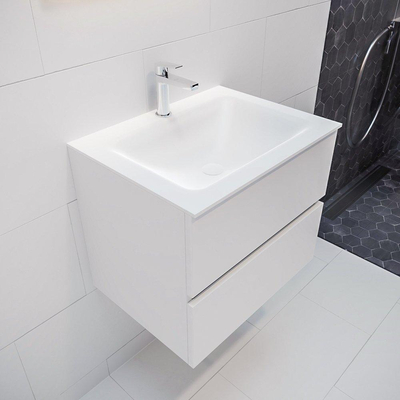 Mondiaz VICA ensemble de meuble de salle de bain - 60cm - meuble sous lavabo talc - 2 tiroirs - lavabo cloud milieu - 1 trou de robinet - miroir LED - version XL 60cm de haut