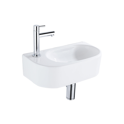 QeramiQ Fuente pack lave-mains – demi-rond – 40 x 21,5 x 12 cm – perçage à gauche – robinet chromé