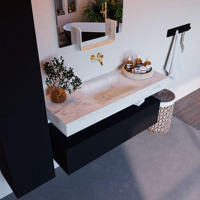 Mondiaz ALAN-DLUX Ensemble de meuble - 120cm - meuble Urban mat - 1 tiroir - Lavabo Cloud Opalo suspendu - vasque Centre - 0 trous de robinet