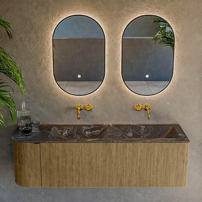 Mondiaz KURVE-DLUX Badkamermeubelset - 145x46x40cm - 1 lade - 1 deur - wastafel solid surface - dubbel / rechts - zonder kraangat - Dusk