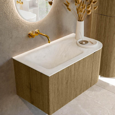 Mondiaz KURVE-DLUX Badkamermeubelset - 85x46x40cm - 1 lade - 1 deur - wastafel solid surface - links - zonder kraangat - Dusk