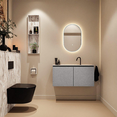 MONDIAZ TURE-DLUX Meuble toilette - 100cm - Plata - EDEN - vasque Glace - position centrale - 1 trou de robinet