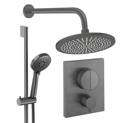 Crosswater MPRO Regendoucheset inbouw - 2 hendels - 30cm douchekop - handdouche - glijstang - wandarm - slate gunmetal (antraciet)