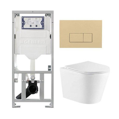 QeramiQ Dely Toiletset - 36.3x51.7cm - diepspoel - rimless - Geberit UP320 inbouwreservoir - met Burda frame - softclose toiletzitting - bedieningsplaat beige - rechtehoekige knoppen - wit glans
