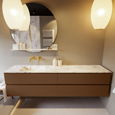 Mondiaz VICA-DLUX ensemble de meuble de salle de bain - 200cm - meuble sous-vasque repos - 4 tiroirs - lavabo encastré cloud gauche - sans trous de robinet - version haute de 60cm - glace