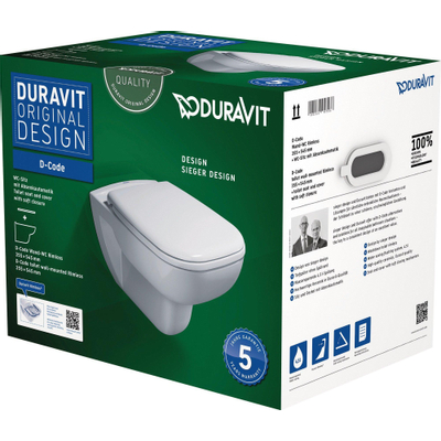 Duravit D-code - D-Code - PACK - hangtoilet - afmeting pack 565 x 400 x 450 mm - zonder spoelrand - met wc - softclose - wit