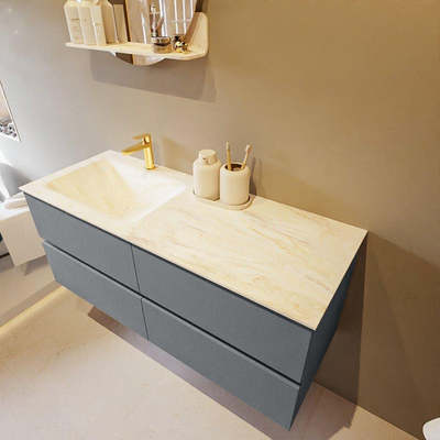 Mondiaz VICA-DLUX Ensemble de meuble de salle de bain - 120cm - meuble sous-vasque plata - 4 tiroirs - lavabo encastré cloud gauche - 1 trou de robinet - version haute de 60cm - ostra