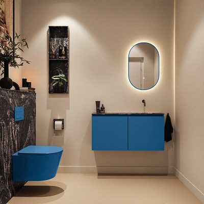 MONDIAZ TURE-DLUX Meuble WC 100cm Jeans. Lavabo EDEN Lava position droite. Sans trou de robinet.