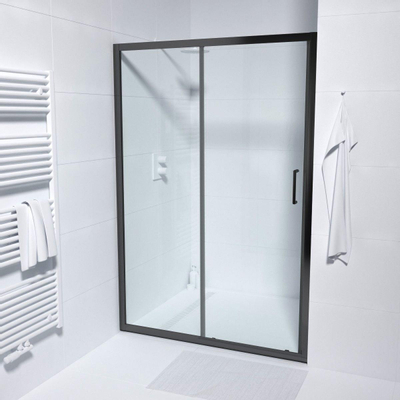 FugaFlow ID06 Quick Fit porte de douche coulissante - 120x190cm - 6mm verre de sécurité - profilé aluminium - anti calcaire - Noir mat