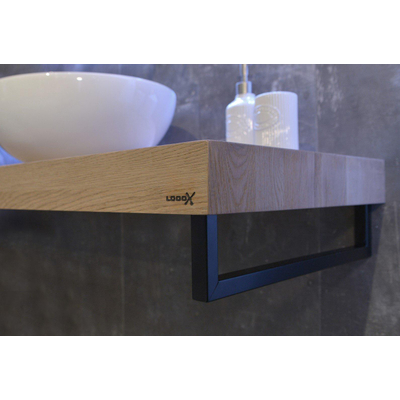 Looox Wood collection plan sous vasque - 140x46cm - Avec porte-serviettes noir mat - Chêne massif Old grey