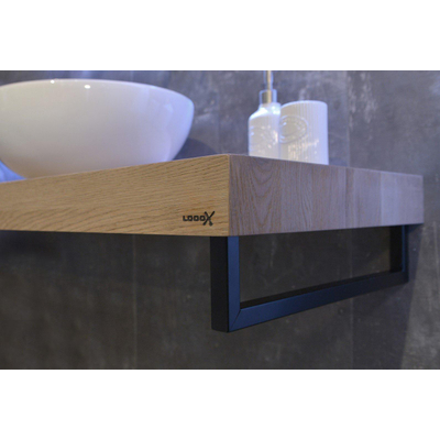 Looox Wooden Base Plan vasque solo avec porte-serviette droite noir mat 100x46x7cm Chêne old grey