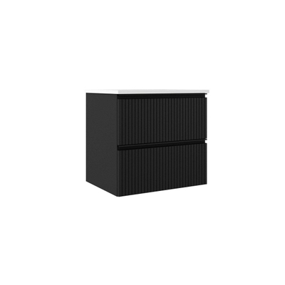 Saniclass Prime Blend Badkamermeubelset - 60x55x46cm - 1 ovale keramische wasbak wit - 1 kraangat - 2 lades -mat zwart SHOWROOMMODEL